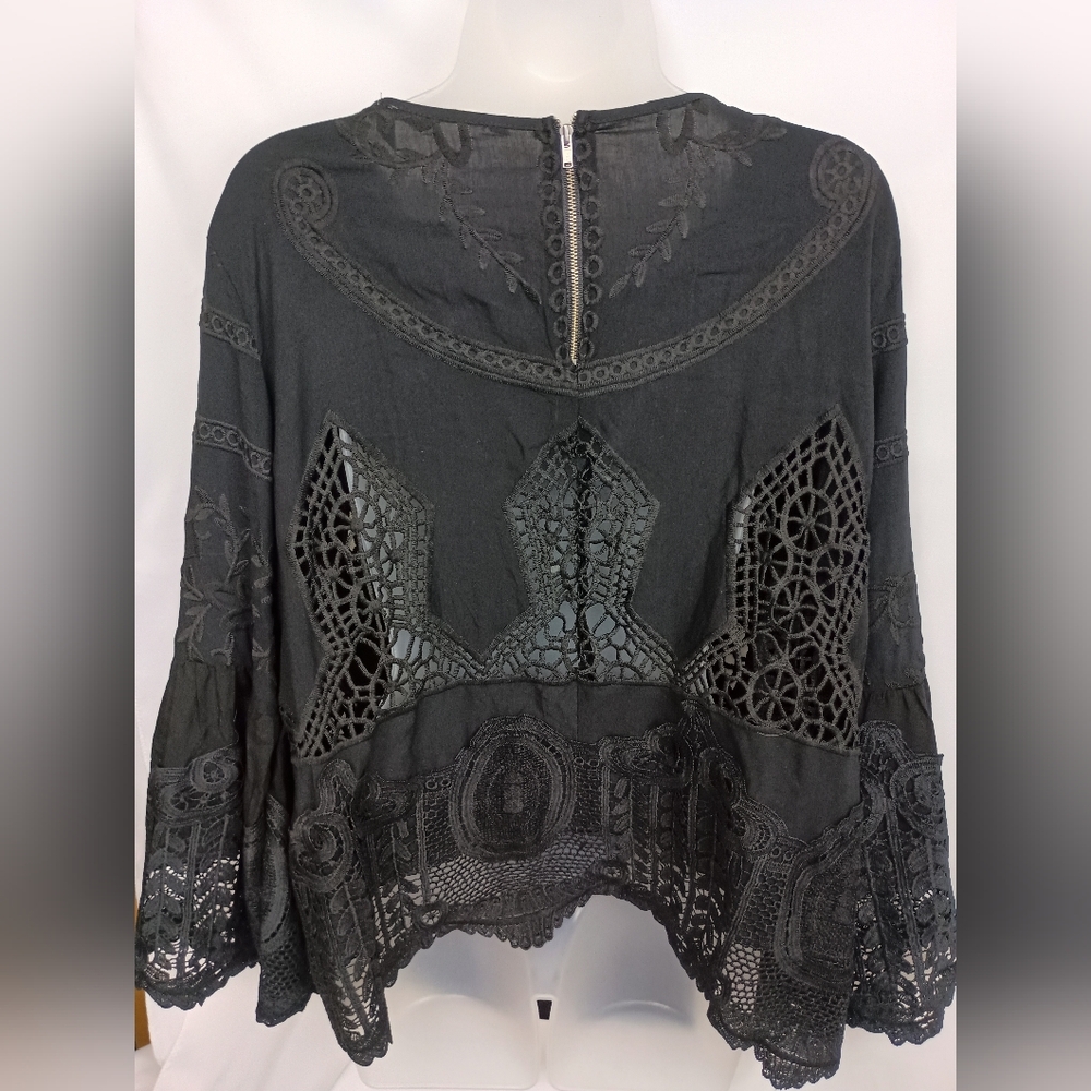 SOFT SURROUNDINGS XL Elegant Whimsigoth‎ Fairycore Grunge Black Lace Blouse - Picture 8 of 8